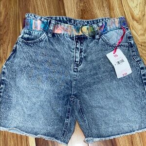 Justice Gray Denim Shorts with Iridescent Belt